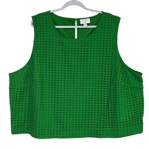 Kate Spade Womens Eyelet Tank Top Green 4X Cotton Sleeveless Keyhole Preppy